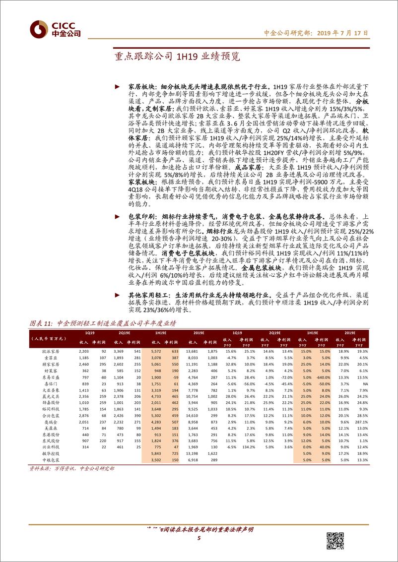 《轻工日化行业1H19业绩预览：龙头公司业绩表现较优-20190717-中金公司-10页》 - 第6页预览图