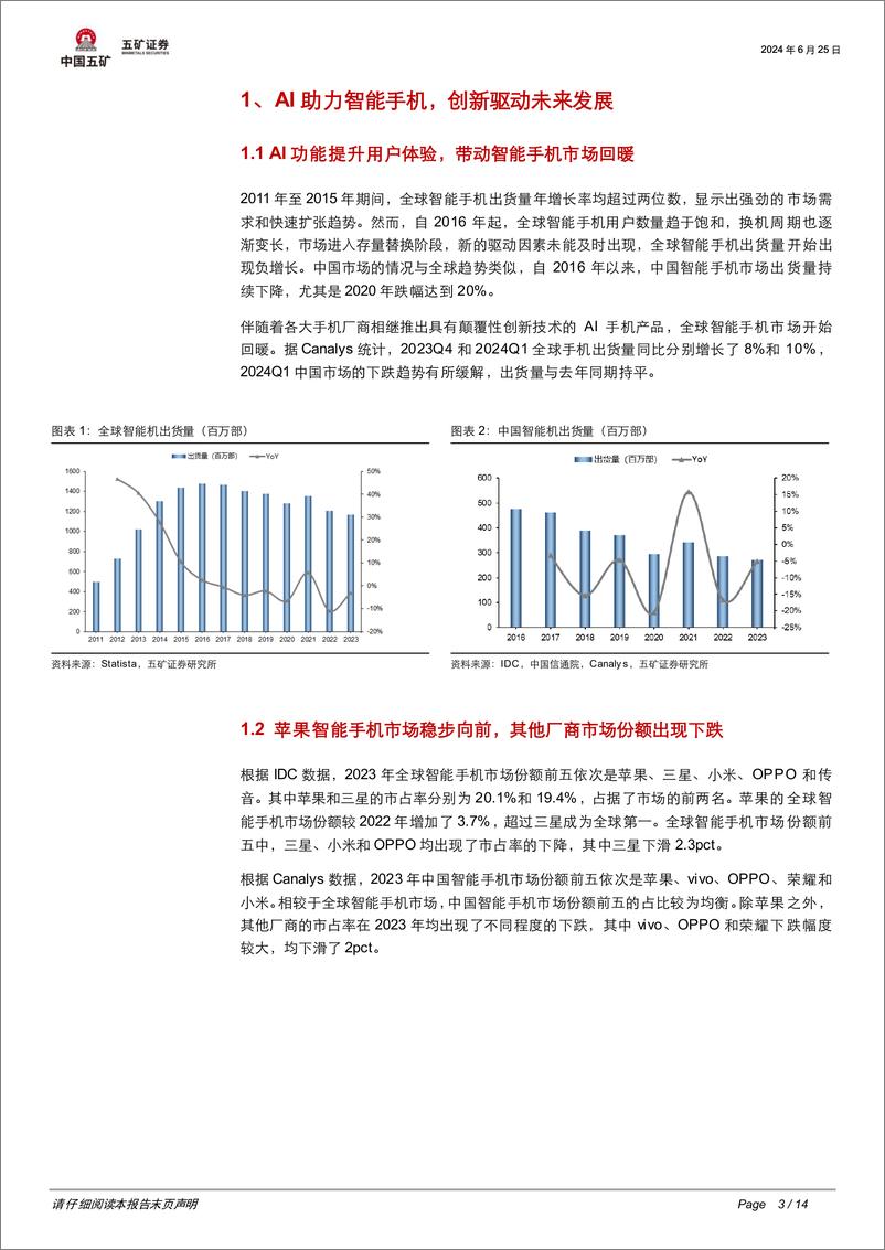 《电子行业：AI手机百花齐放，苹果入局开启新气象-240625-五矿证券-14页》 - 第3页预览图