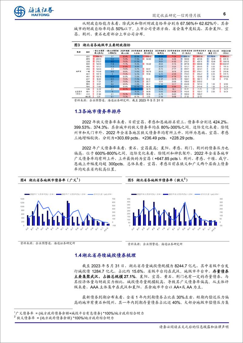 《信用债月报：湖北省各地市经济财政债务表现如何？-20230604-海通证券-21页》 - 第7页预览图