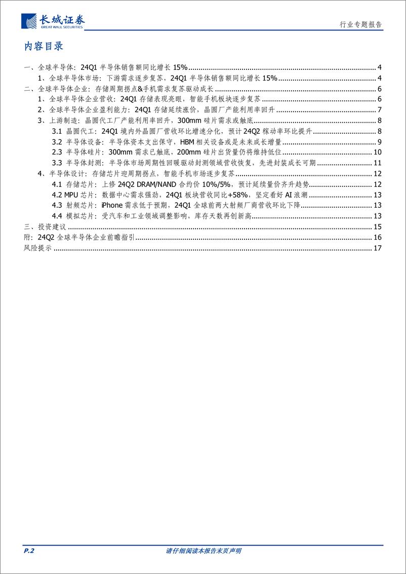 《电子行业：24Q1全球半导体营收同比%2b20%25，存储拐点%26AI浪潮驱动成长-240526-长城证券-18页》 - 第2页预览图