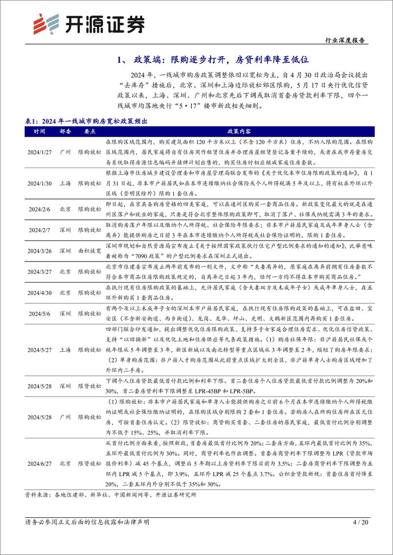 《房地产行业一线城市房地产市场专题：新房乏力二手房坚挺，房产配置性价比提升-240708-开源证券-20页》 - 第4页预览图