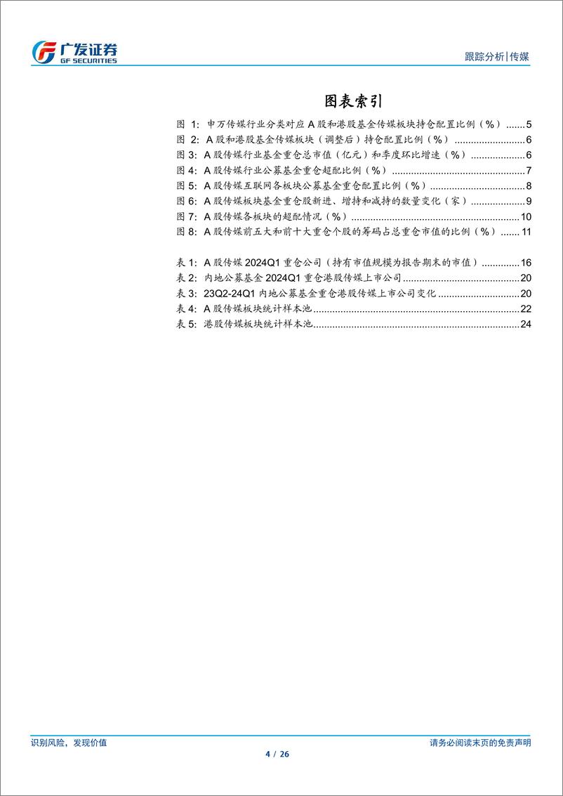 《传媒互联网行业24Q1基金持仓：传媒互联网行业基金配置比例环比企稳，细分板块有所分化-240425-广发证券-26页》 - 第4页预览图