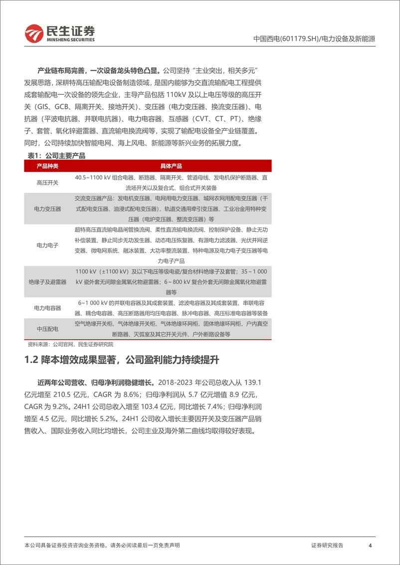 《中国西电(601179)深度报告：一次设备巨头，电网基建周期再迎腾飞机遇-241013-民生证券-22页》 - 第4页预览图