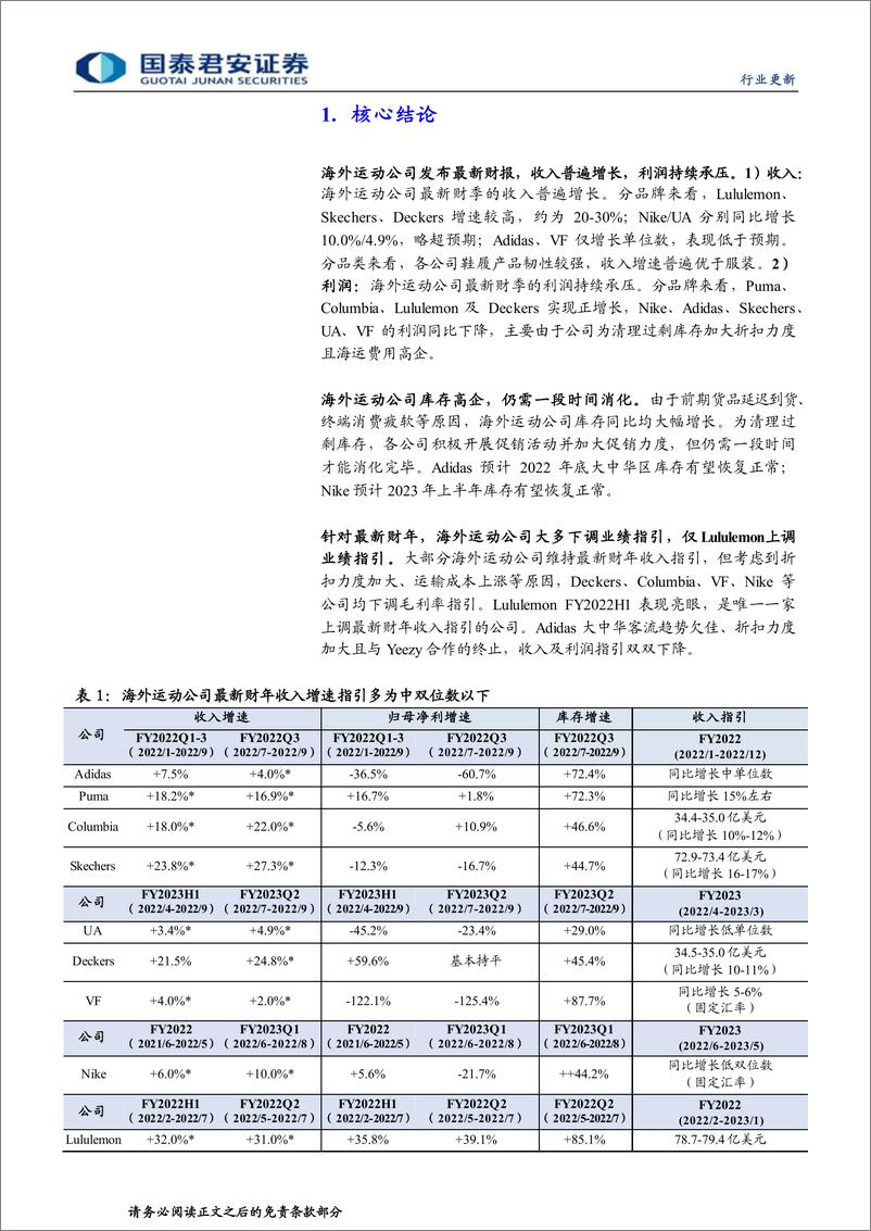 《纺织服装行业海外运动公司最新财报跟踪：利润承压库存高企，业绩指引普遍下调-20221115-国泰君安-31页》 - 第4页预览图