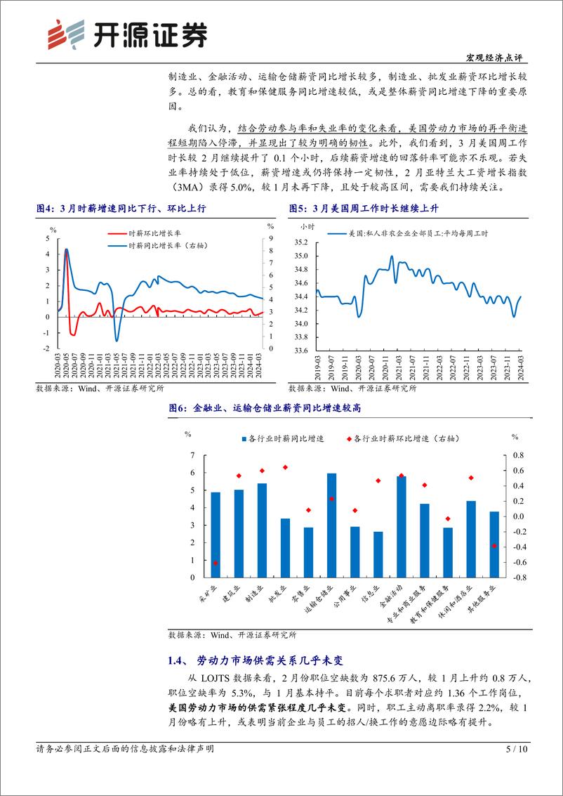 《美国3月非农就业数据点评：美联储2024年降息决策面临强就业挑战-240406-开源证券-10页》 - 第5页预览图