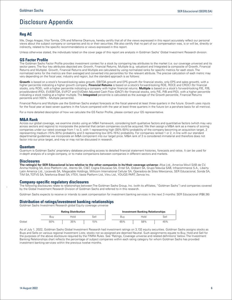 《SER Educacional (SEER3.SA Revenue Beat, Margin Miss in 2Q22; Updating Estimates(1)》 - 第7页预览图