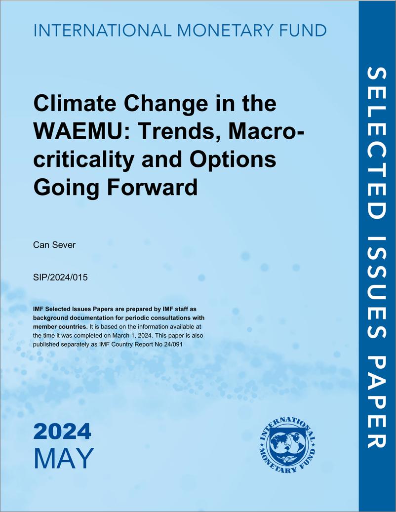《IMF-西非经货联盟的气候变化：趋势、宏观关键性和未来的选择（英）-2024.5-16页》 - 第1页预览图