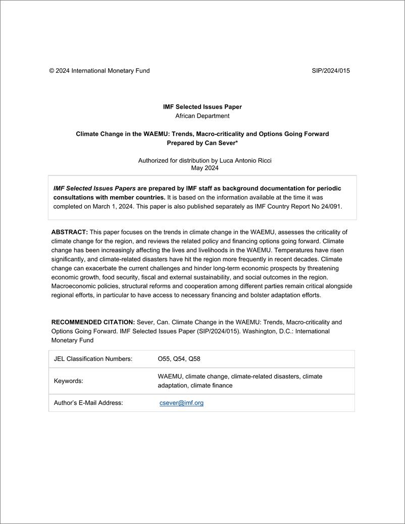 《IMF-西非经货联盟的气候变化：趋势、宏观关键性和未来的选择（英）-2024.5-16页》 - 第2页预览图