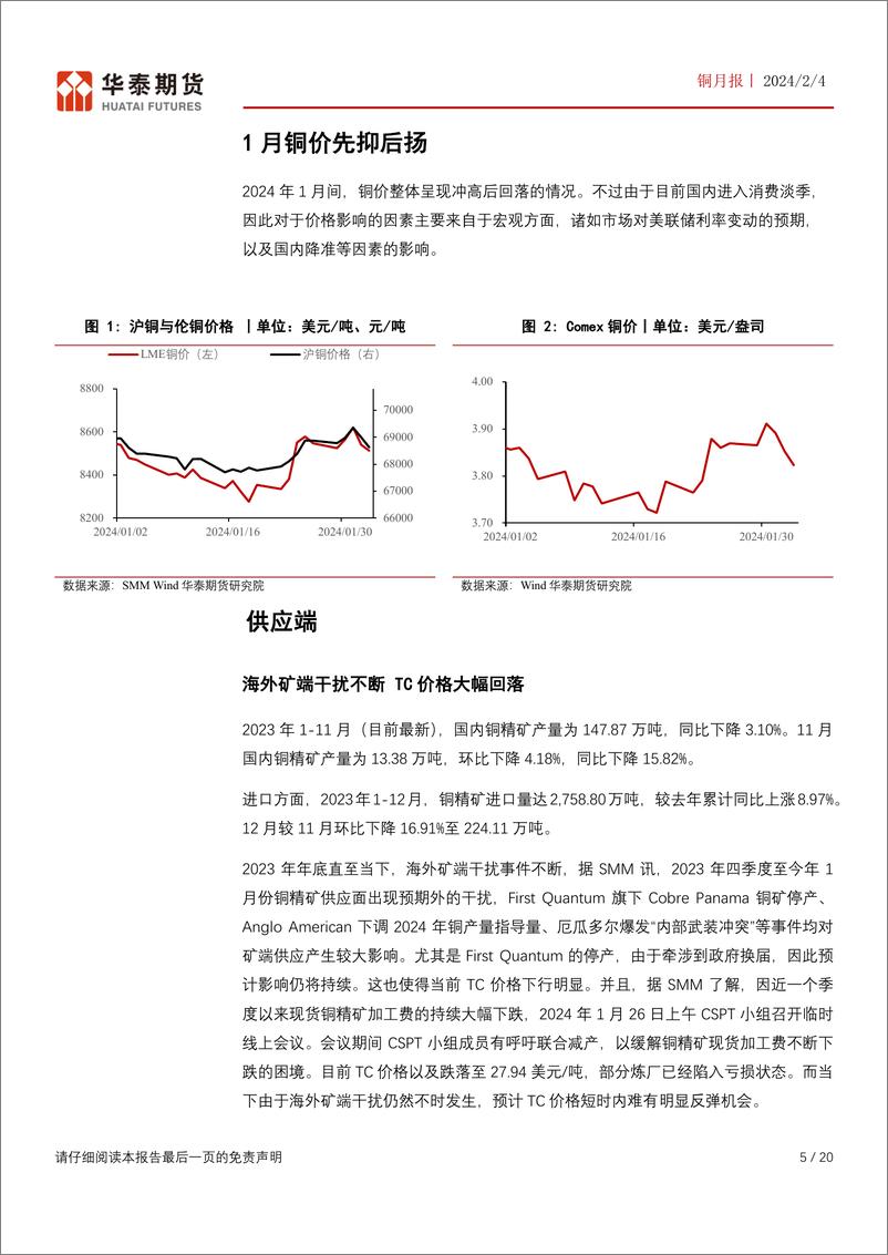 《铜月报：TC价格大幅下行 铜价或维持偏强格局-20240204-华泰期货-20页》 - 第5页预览图