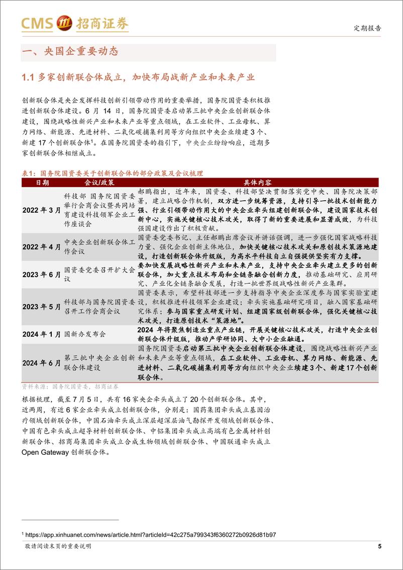 《央国企动态系列报告之18：多家创新联合体成立，加快布局战新产业和未来产业-240707-招商证券-35页》 - 第5页预览图