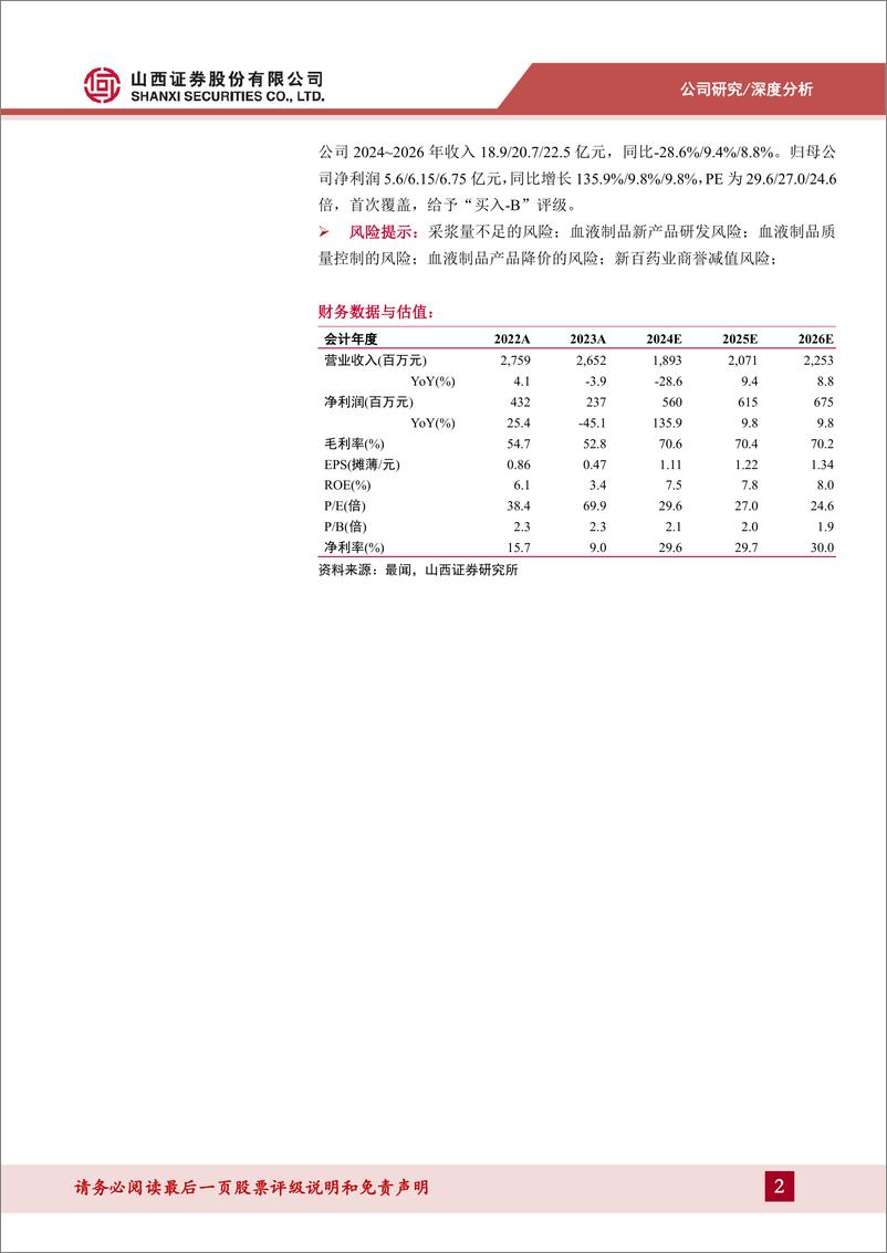 《博雅生物(300294)聚焦血液制品主业，新浆站、新产品打开成长空间-240607-山西证券-31页》 - 第2页预览图