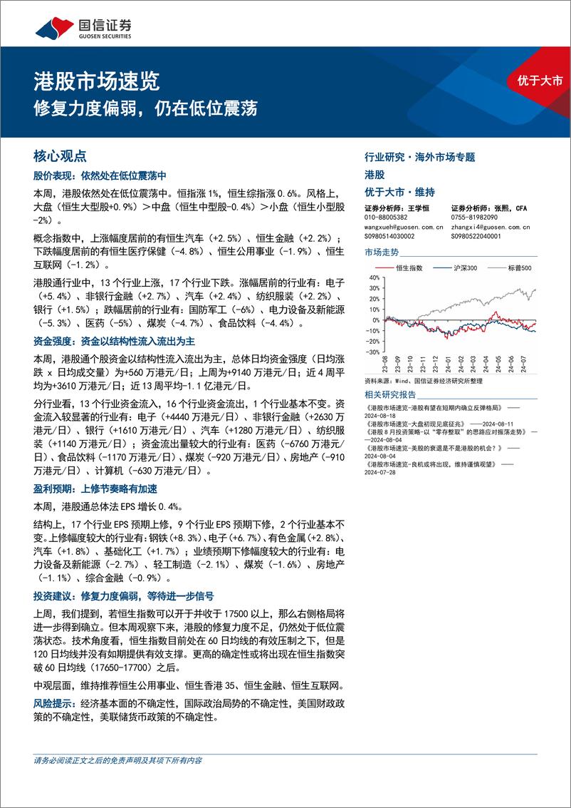 《港股市场速览：修复力度偏弱，仍在低位震荡-240825-国信证券-18页》 - 第1页预览图