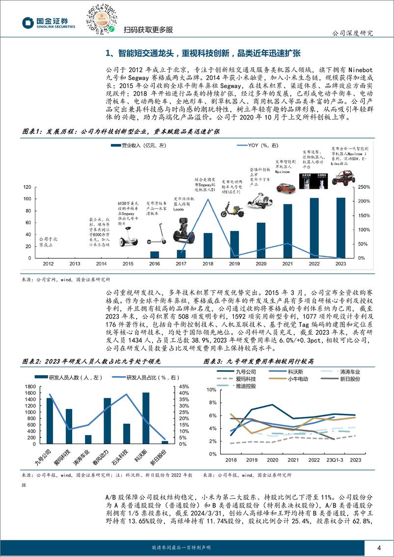 《九号公司-689009.SH-多元业务助力成长，盈利上行通道开启-20240422-国金证券-21页》 - 第3页预览图