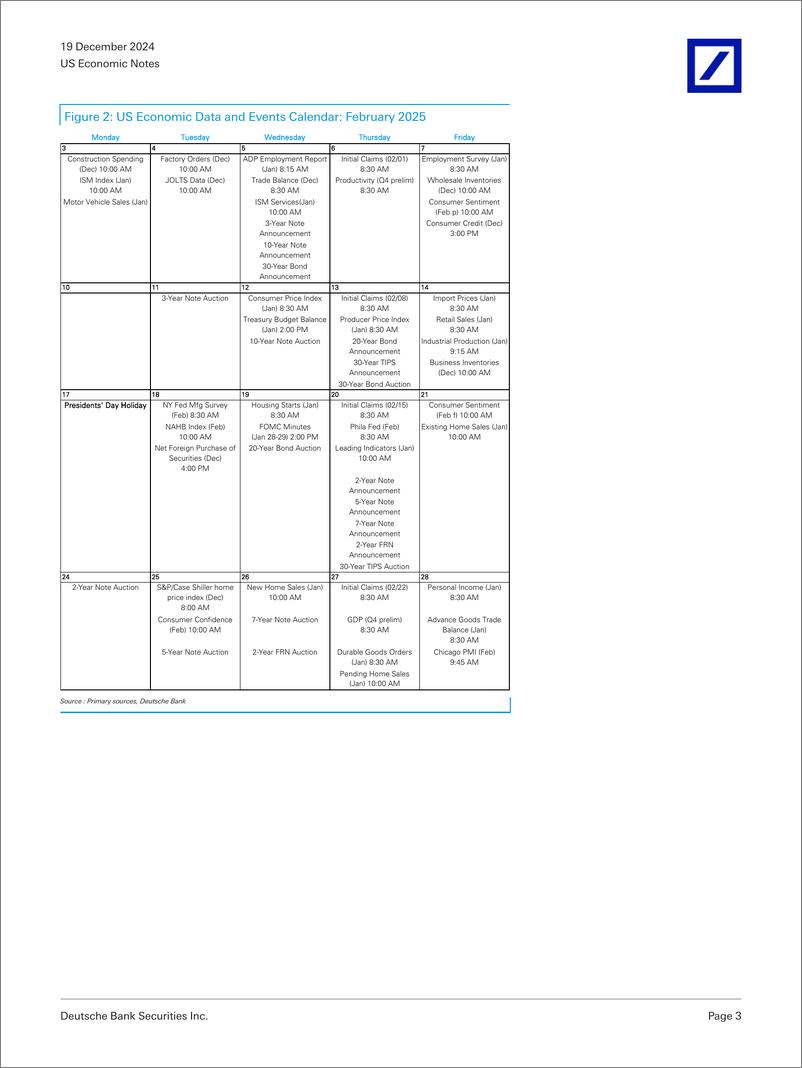 《Deutsche Bank-US Economic Notes 2025 US Economic Data and Events Calendar-112298960》 - 第3页预览图