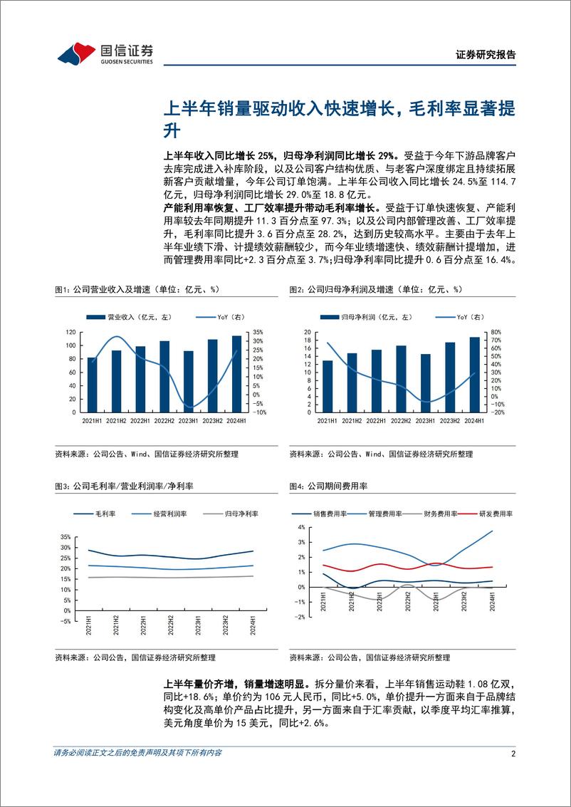 《华利集团(300979)上半年销量驱动收入增长25%25，毛利率提升至28%25-240823-国信证券-10页》 - 第2页预览图