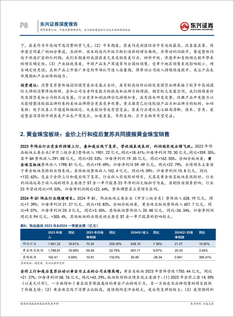 《商贸零售行业2023年报和2024年一季报总结：可选消费持续分化，关注细分赛道和行业龙头的结构性机会-240522-东兴证券-13页》 - 第8页预览图