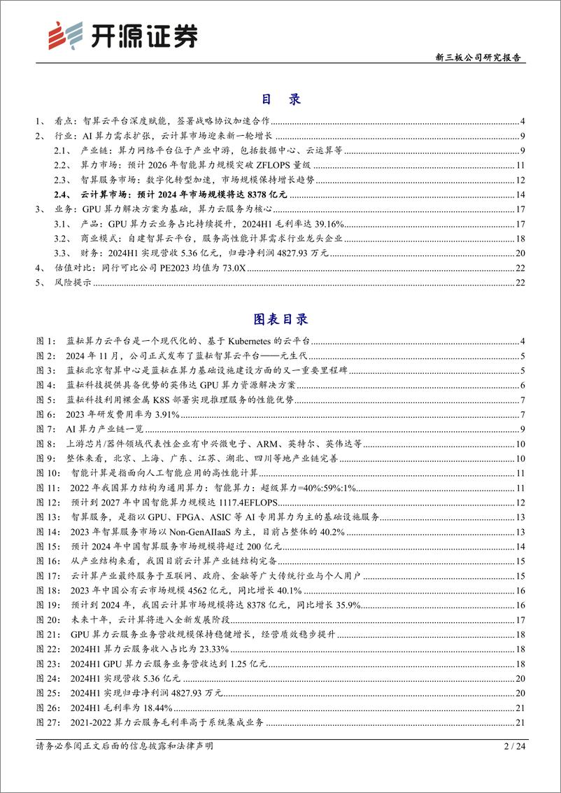 《蓝耘科技(871169)新三板公司研究报告：智算云平台发布深度AI赋能，加速重构算力增长新曲线-250105-开源证券-24页》 - 第2页预览图