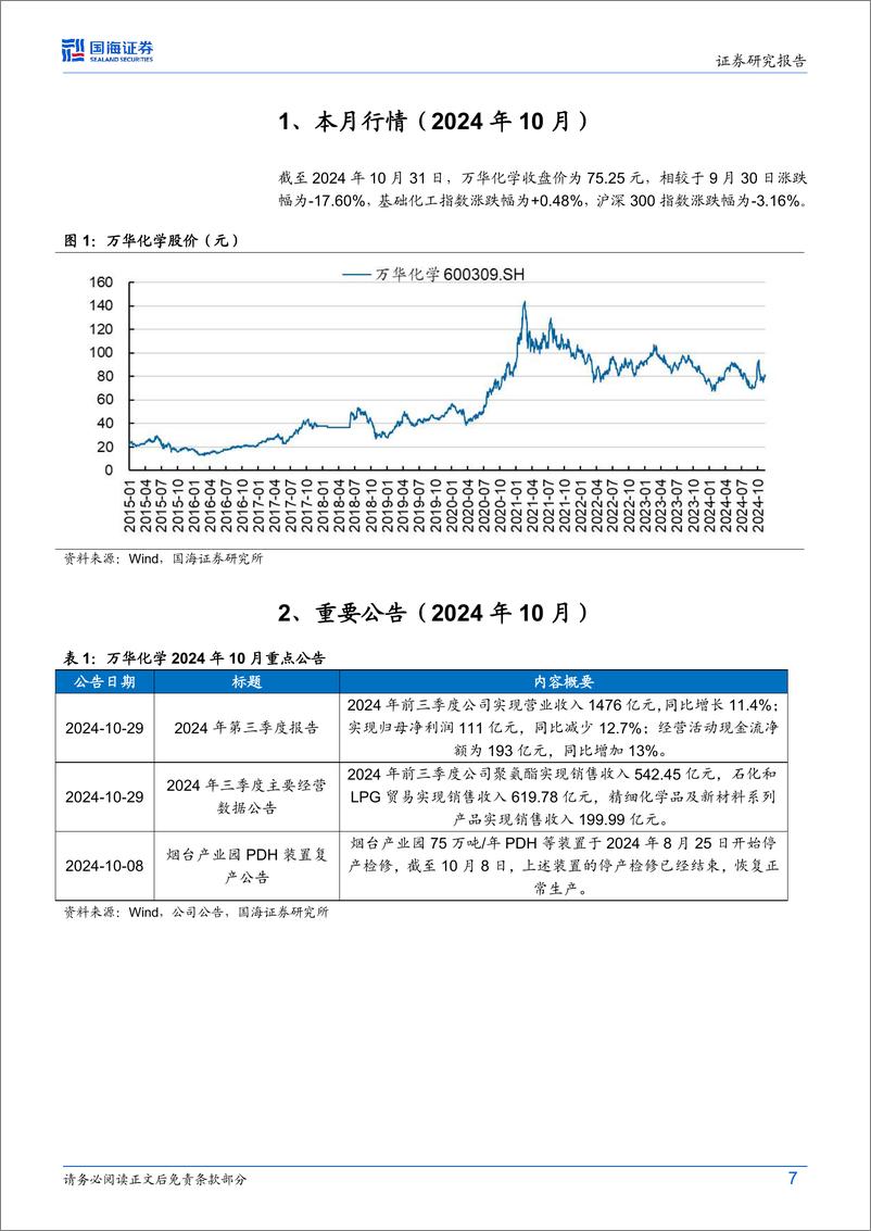 《万华化学(600309)2024年10月月报：纯MDI价格10月触底反弹，万华福建150万吨／年MDI技改项目环评公示-241117-国海证券-34页》 - 第7页预览图