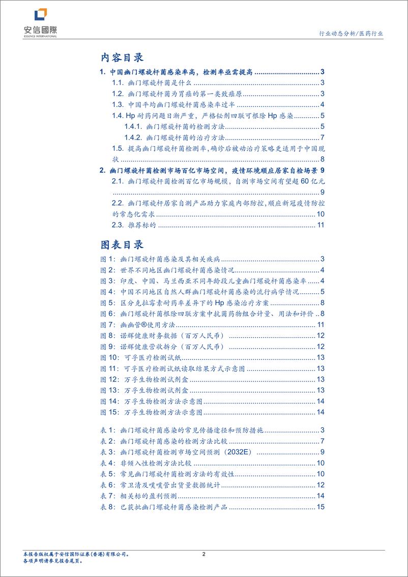 《医药行业研究报告：幽门螺旋杆菌检测百亿市场，关注居家自检产品放量表现-20220407-安信国际-17页》 - 第3页预览图