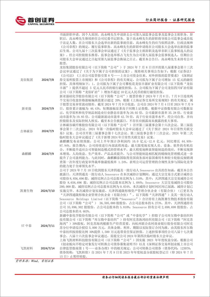 《基础化工行业简评报告：硫磺价格涨幅居前，森麒麟2024年上半年业绩同比高增-240716-首创证券-16页》 - 第6页预览图