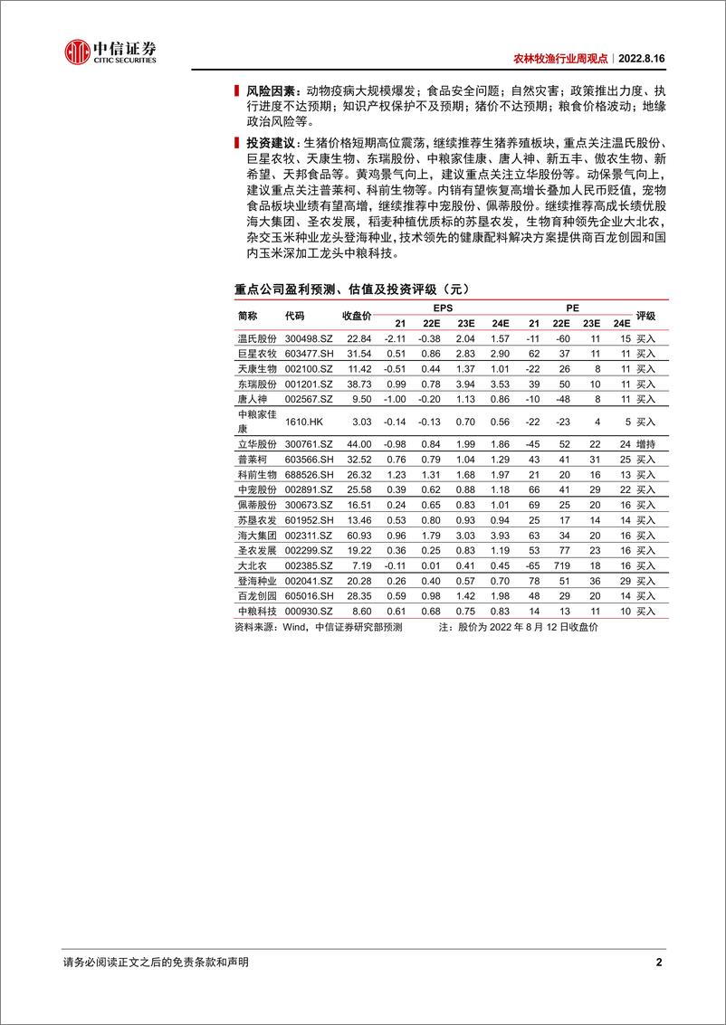 《农林牧渔行业周观点：猪价企稳反弹，继续推荐养殖板块》 - 第2页预览图