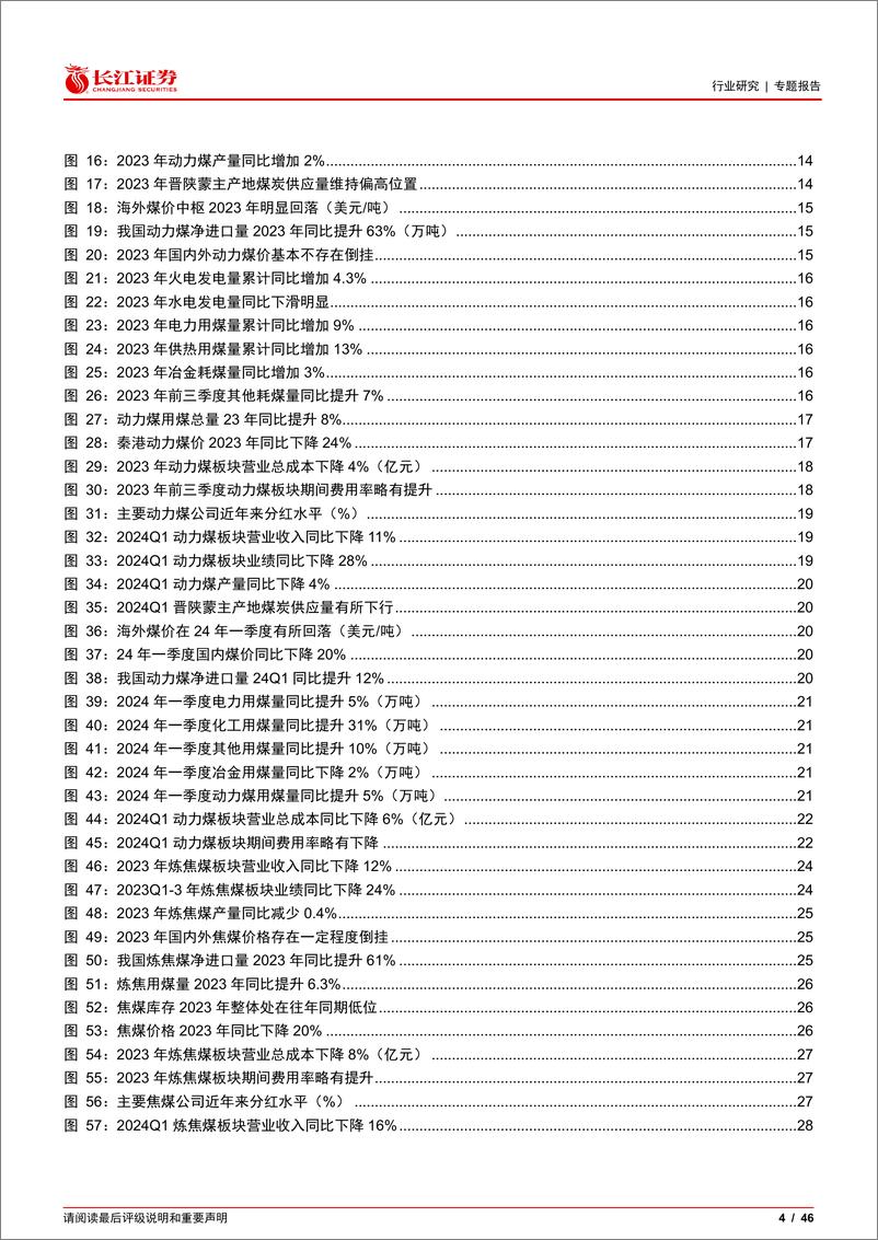 《煤炭行业2023年报暨2024一季报综述：煤价回落业绩承压，量减价跌24Q1延续下滑-240520-长江证券-46页》 - 第4页预览图