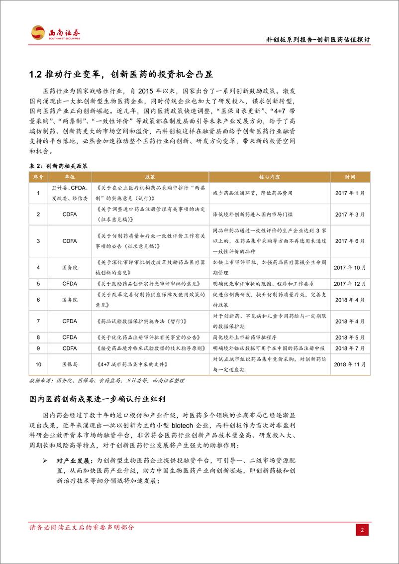 《医药生物行业科创板系列报告~创新医药估值探讨：全球视角下，探讨科创板创新医药估值重构-20190520-西南证券-35页》 - 第6页预览图