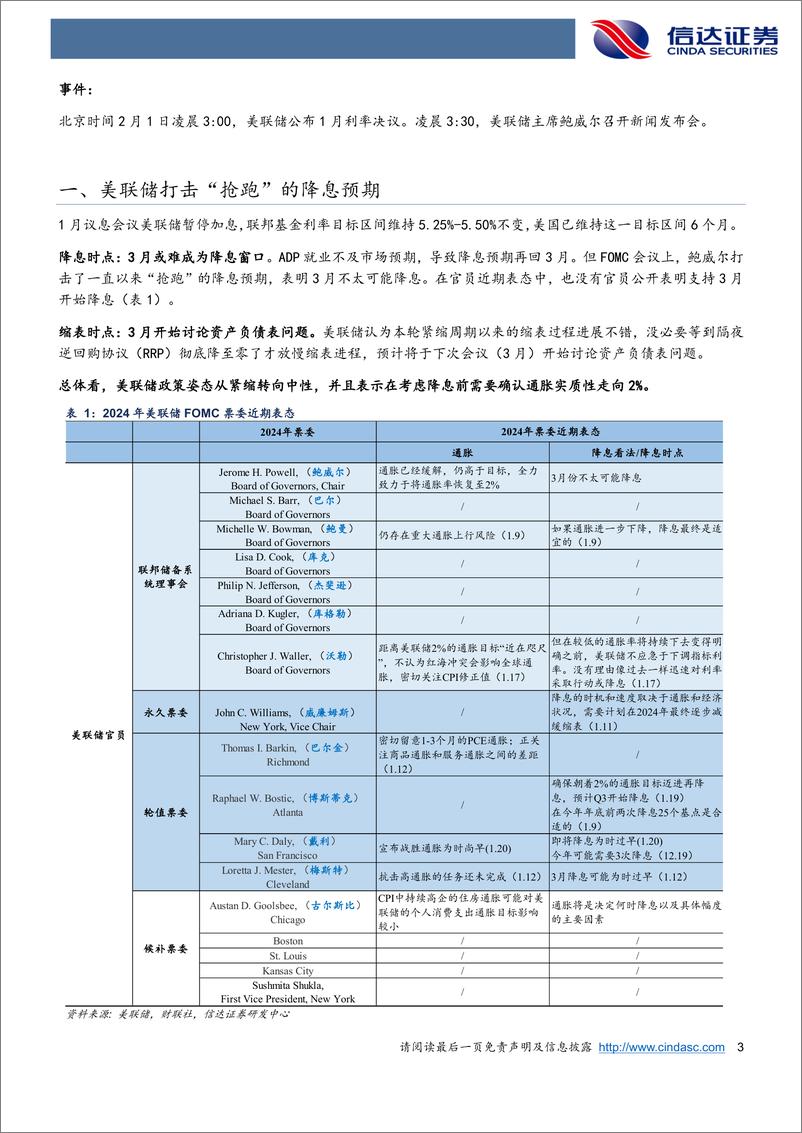 《宏观研究专题报告：鱼和熊掌，美联储终究要做选择-20240201-信达证券-10页》 - 第3页预览图