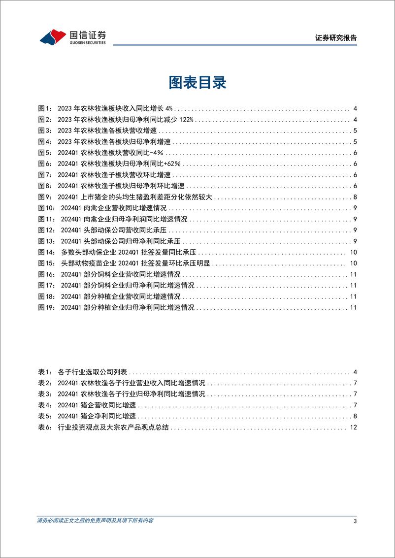 《农林牧渔行业2023年报及2024一季报总结：养殖链经营同比承压延续，种植链整体仍有支撑-240519-国信证券-16页》 - 第3页预览图