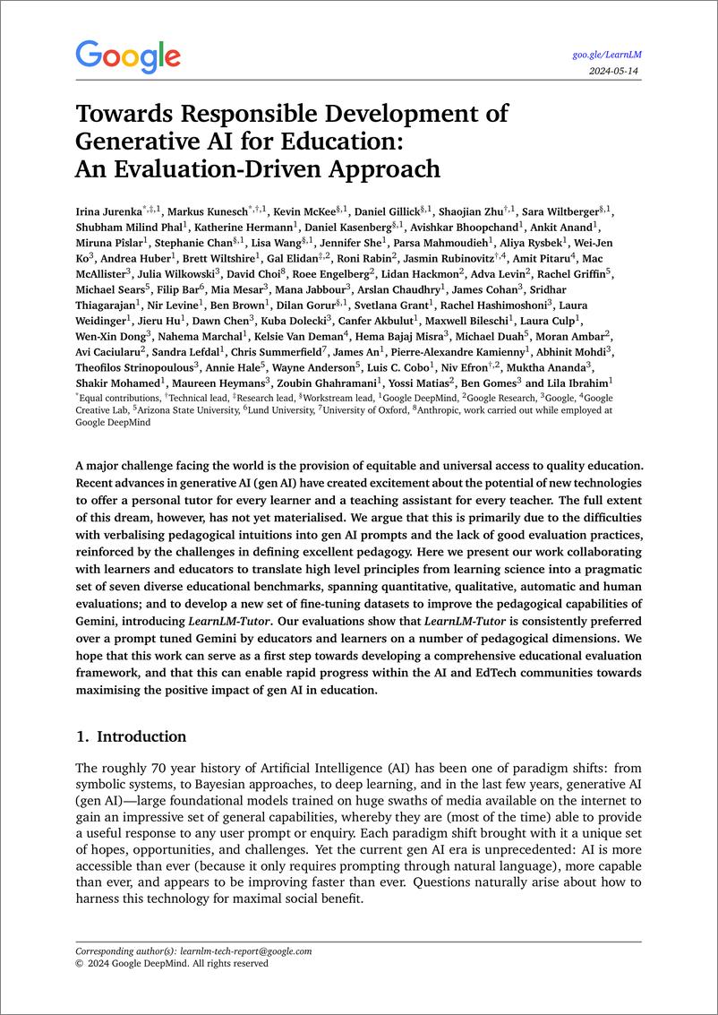《谷歌-教育生成式人工智能开发技术报告-英》 - 第1页预览图