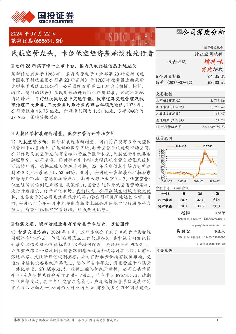 《莱斯信息(688631)民航空管龙头，卡位低空经济基础设施先行者-240722-国投证券-31页》 - 第1页预览图