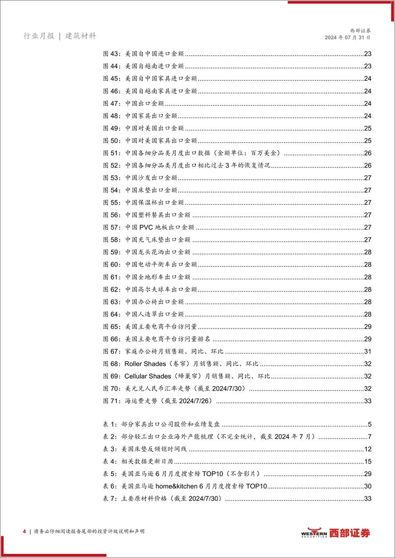 《建筑材料行业2024年6月建材家居出口月报：6月出口增速放缓，“抢出口”现象是否会出现？-240731-西部证券-34页》 - 第4页预览图