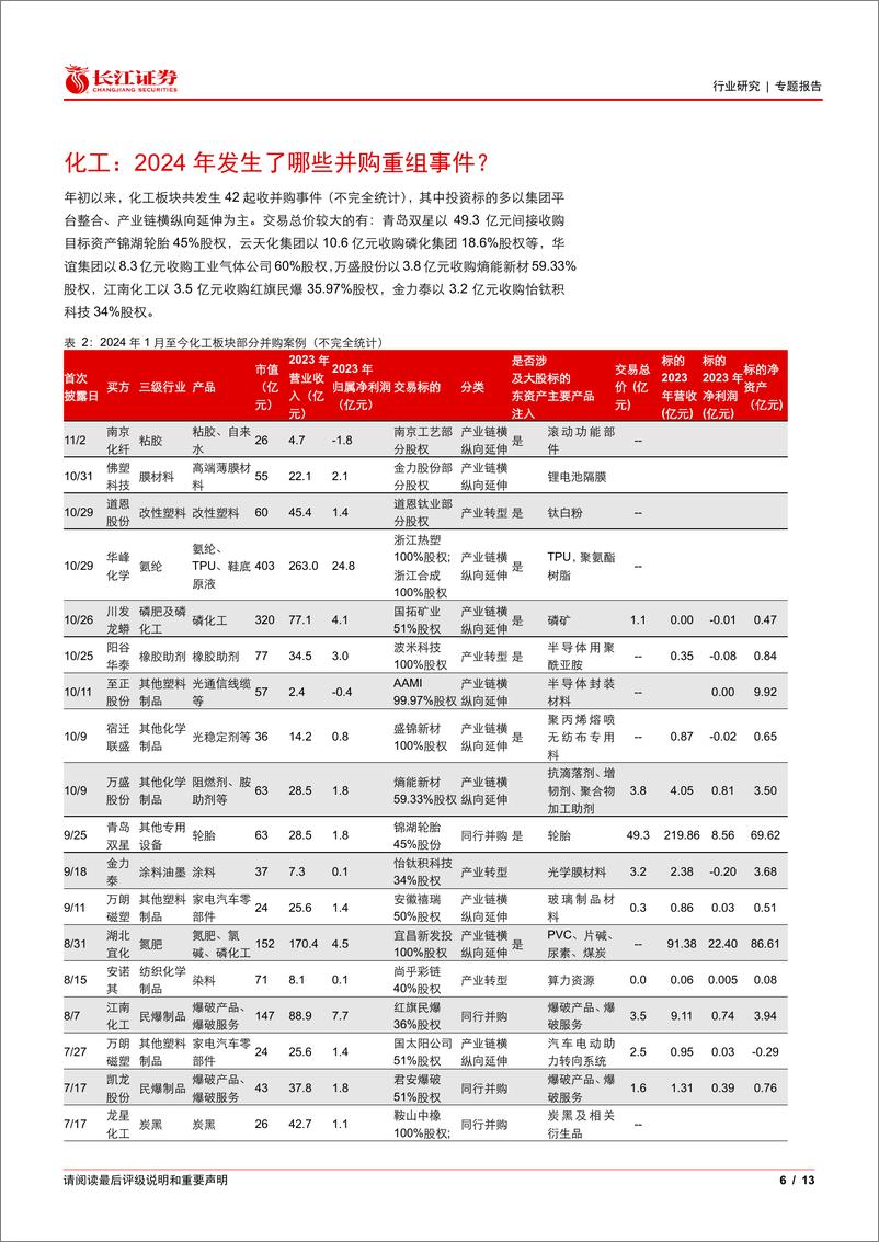 《化工行业专题：并购重组有哪些方向？-241120-长江证券-13页》 - 第6页预览图