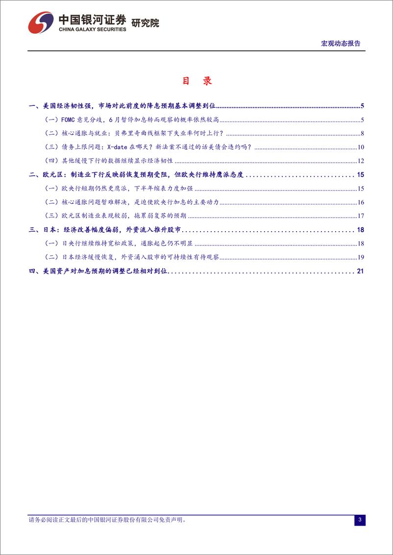 《2023年5月全球经济月报：变化的预期，6月是否再加息、美国债务问题、欧元区制造业趋弱与日股的上行-20230531-银河证券-22页》 - 第4页预览图