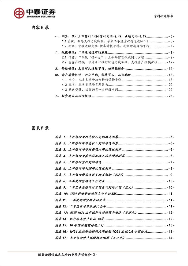 《银行业前瞻│上市银行2024半年报展望与预测：息差下行放缓，资产质量稳健-240721-中泰证券-25页》 - 第3页预览图