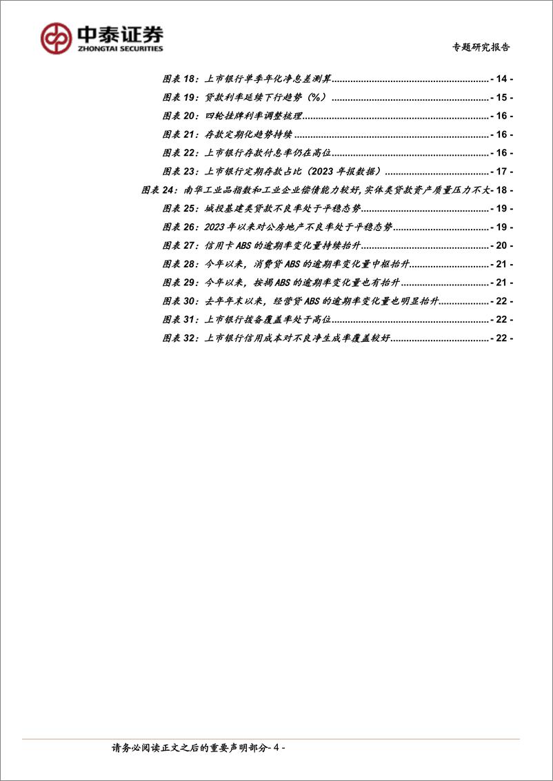 《银行业前瞻│上市银行2024半年报展望与预测：息差下行放缓，资产质量稳健-240721-中泰证券-25页》 - 第4页预览图