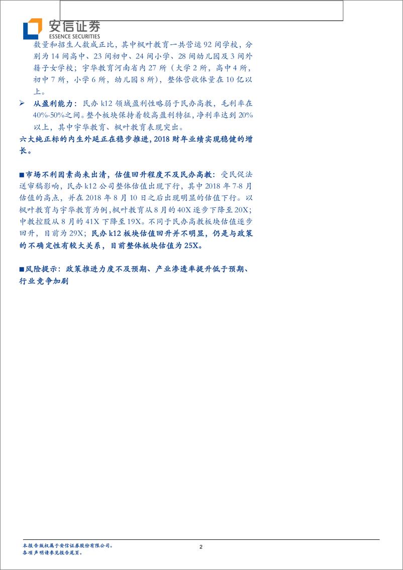 《全市场教育行业策略报告：后民促法时代，民办k12公司运营如何？-20190414-安信证券-20页》 - 第2页预览图