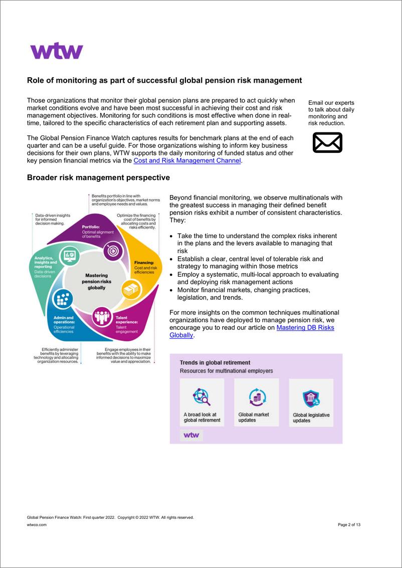 《WTW-全球养老金金融观察：2022年第一季度（英）-13页》 - 第3页预览图