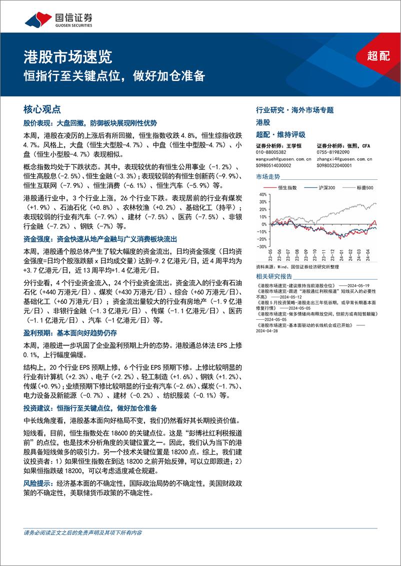 《港股市场速览：恒指行至关键点位，做好加仓准备-240526-国信证券-18页》 - 第1页预览图