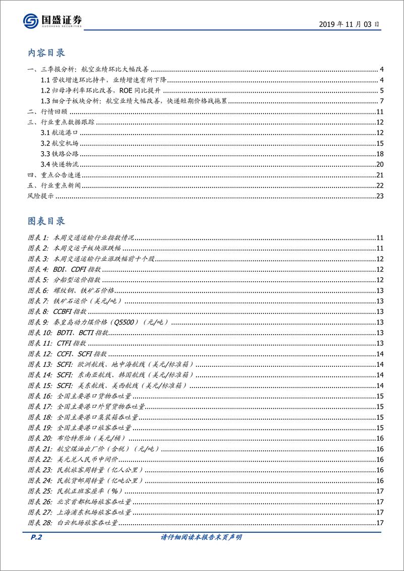 《交通运输行业三季报总结：航空业绩大幅改善，快递维持高景气-20191103-国盛证券-24页》 - 第3页预览图