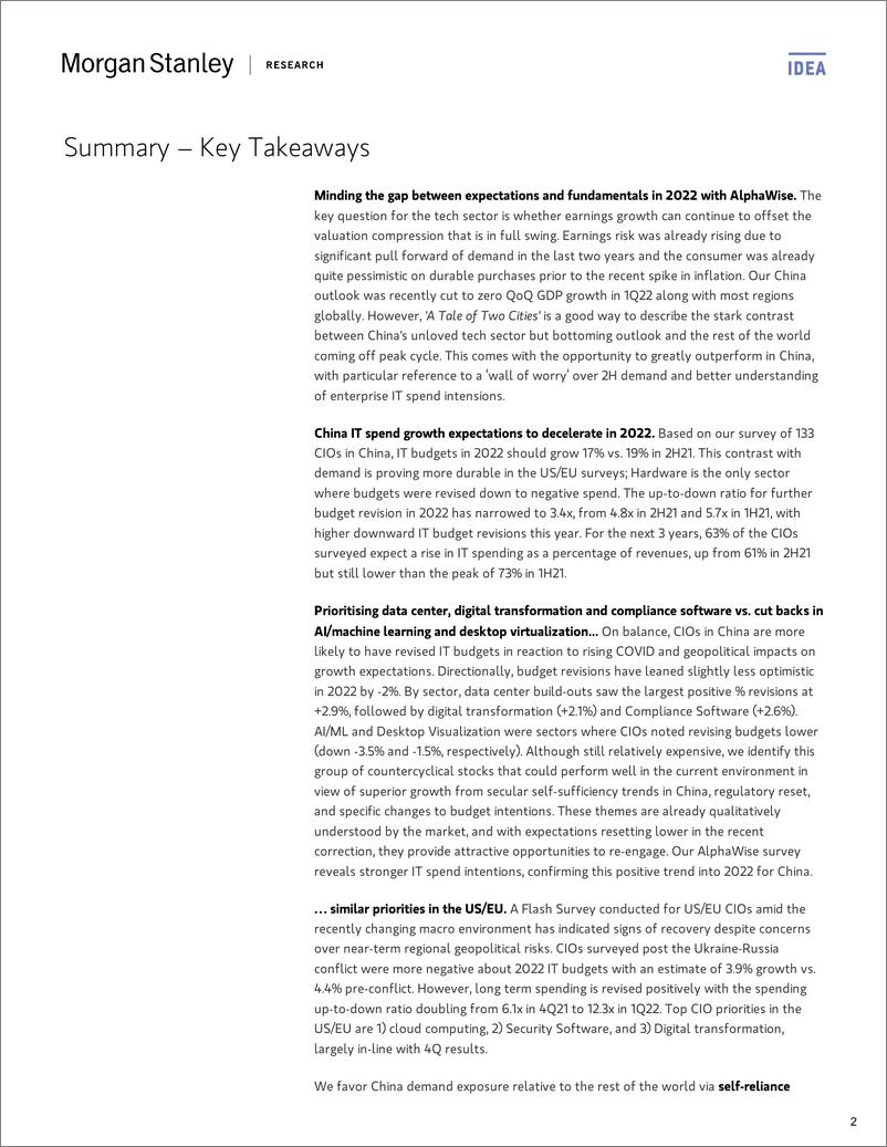 《摩根士丹利-亚太地区科技行业-中国首席信息官调查：2022年上半年不太乐观-2022.4.8-47页》 - 第3页预览图