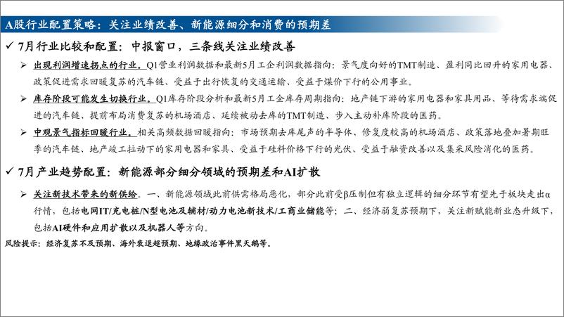 《A股行业配置策略（2023年7月）：关注业绩改善、新能源细分和消费的预期差-20230703-东吴证券-42页》 - 第3页预览图