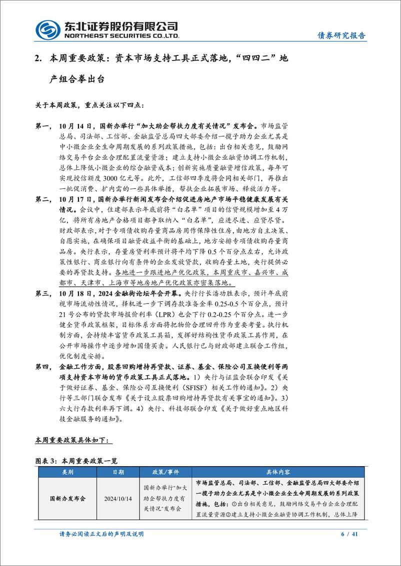 《政策及基本面周度观察：资本市场支持工具正式落地，地产组合拳出台-241019-东北证券-41页》 - 第6页预览图