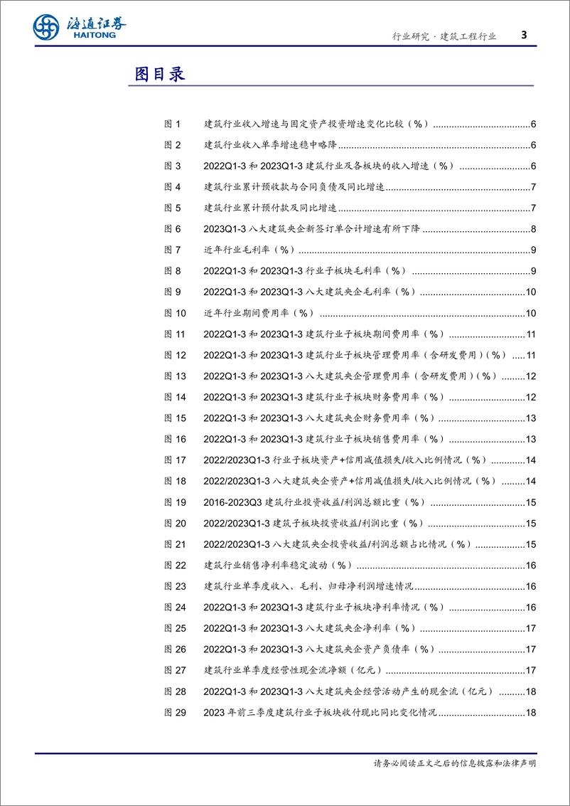 《建筑工程行业23三季报总结：Q3单季收入提速但净利润降速，经营现金流出增加-20231109-海通证券-24页》 - 第4页预览图