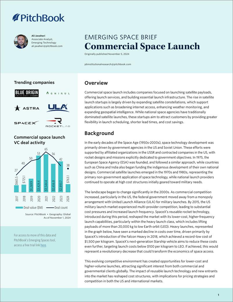 《PitchBook-新兴航天简报：商业航天发射（英）-2024.10-10页》 - 第1页预览图