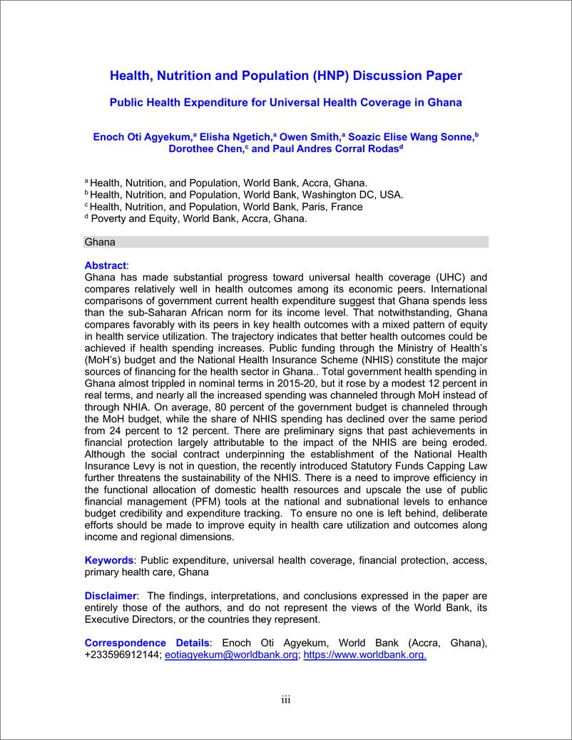 《世界银行-加纳全民健康覆盖的公共卫生支出（英）-83页》 - 第4页预览图