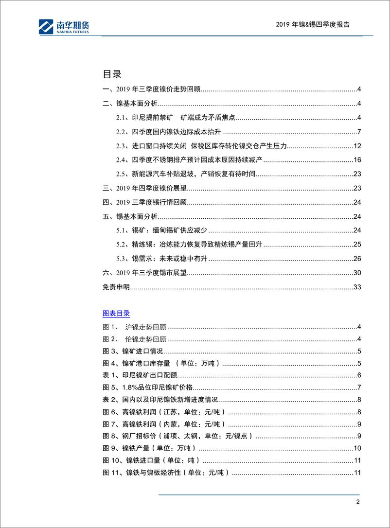 《有色金属2019年镍&锡四季度报告：提前禁矿抬升镍价中枢-20190930-南华期货-33页》 - 第3页预览图