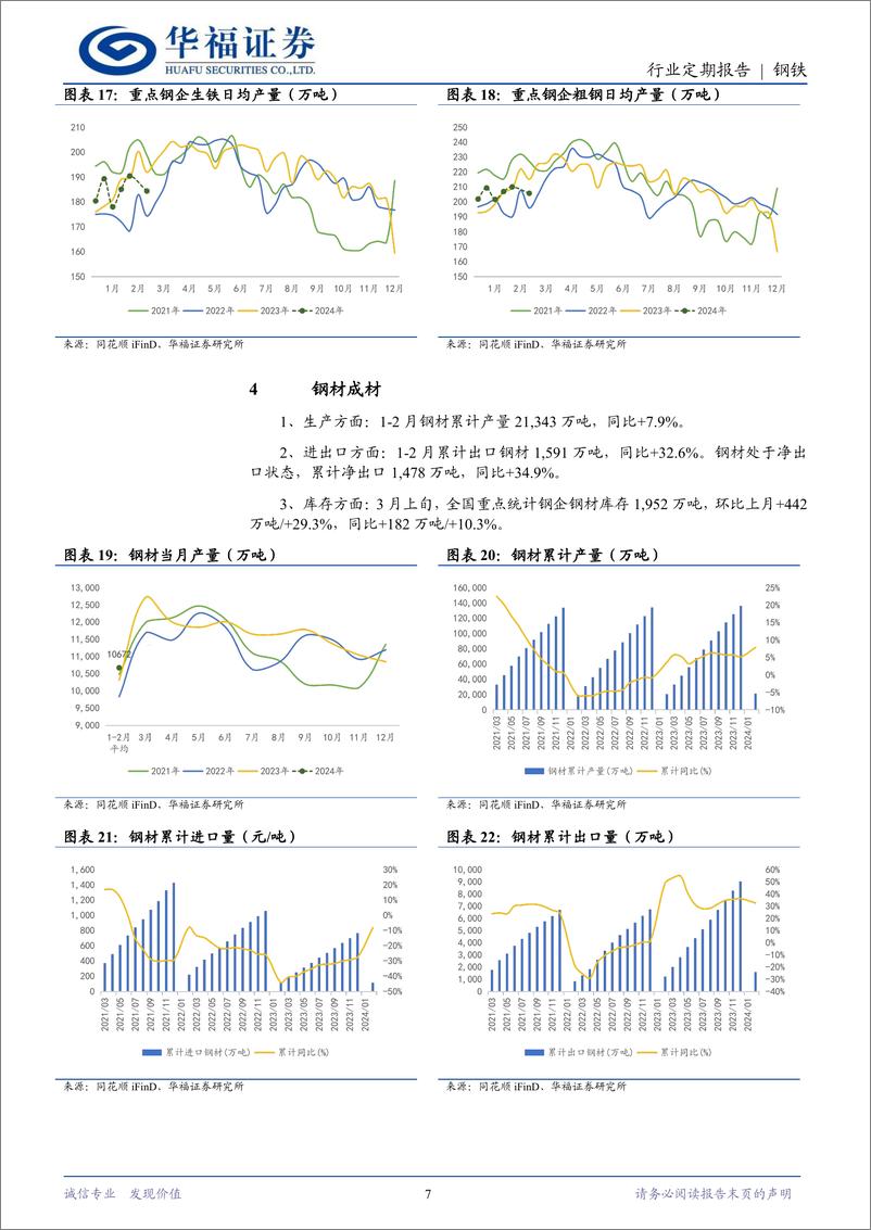 《钢铁月度数据跟踪(2024.02)：铁矿石呈现供强需弱格局，钢材供需关系或率先迎来改善-240321-华福证券-12页》 - 第7页预览图