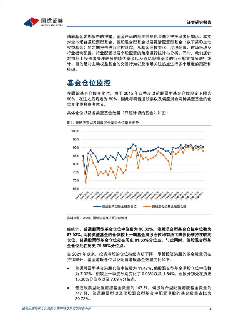 《金融工程季度报告：公募基金2022年一季报分析，加仓新能源减仓电子，权益仓位略有下降-20220423-国信证券-15页》 - 第5页预览图