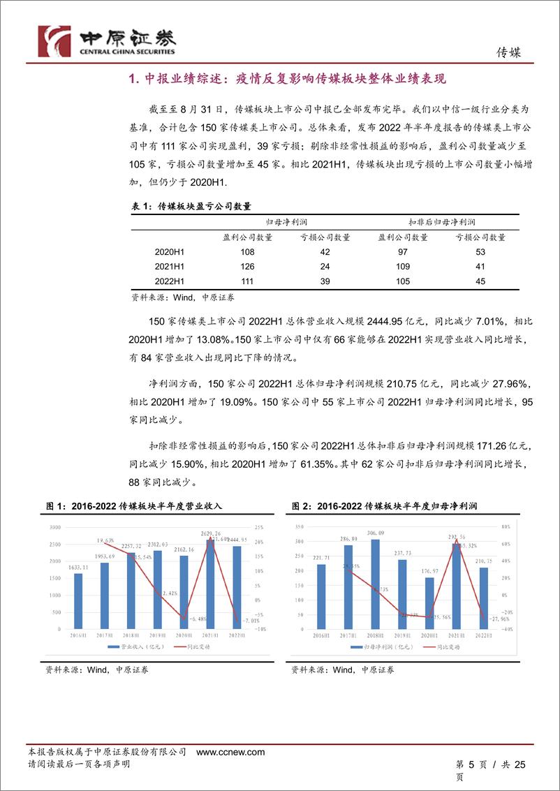 《中原证券：传媒行业分析报告：传媒中报业绩综述：疫情冲击上半年业绩，静待回暖复苏》 - 第5页预览图